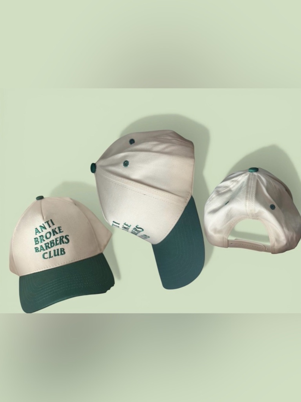 “ANTI BROKE BARBERS CLUB” Green & Cream SnapBack Baseball Cap 🧢